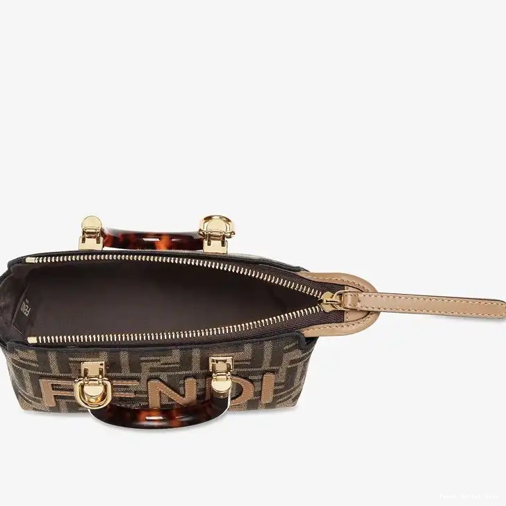 Affordable Logo FF ROMA In The Mini Fabric Fendi By Bag Motif Boston Brown Way 0611